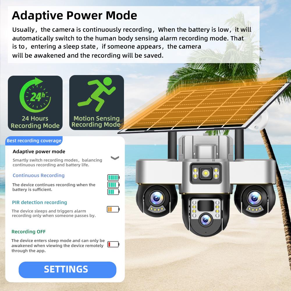 Three-lens Surveillance Camera Outdoor HD Night Vision Full Color Solar Camera