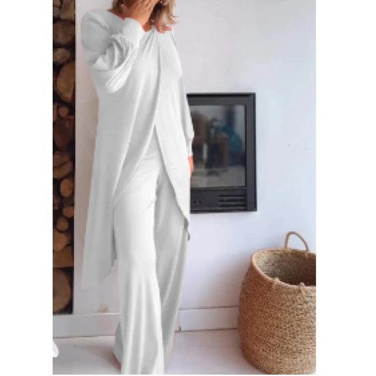 

Женский комплект больших размеров, повседневный, с длинными рукавами, круглым вырезом, перекрещивающимися топами нестандартной формы, широкими брюками, комплект из двух предметов XXXL белый