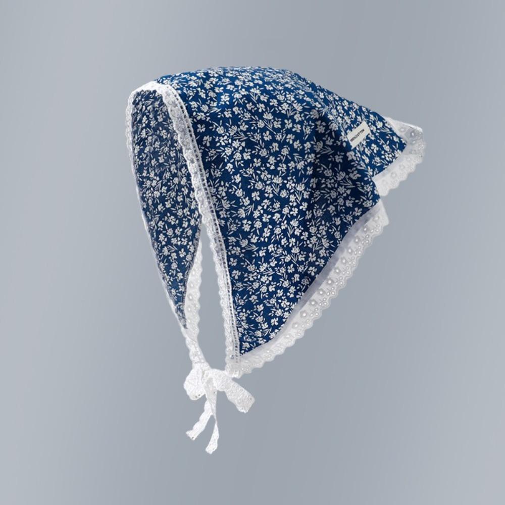 Elegant Floral Cotton Head Scarf Soft Wrap Printing Hair Scarf Vintage Lace Triangle Scarf  Beach