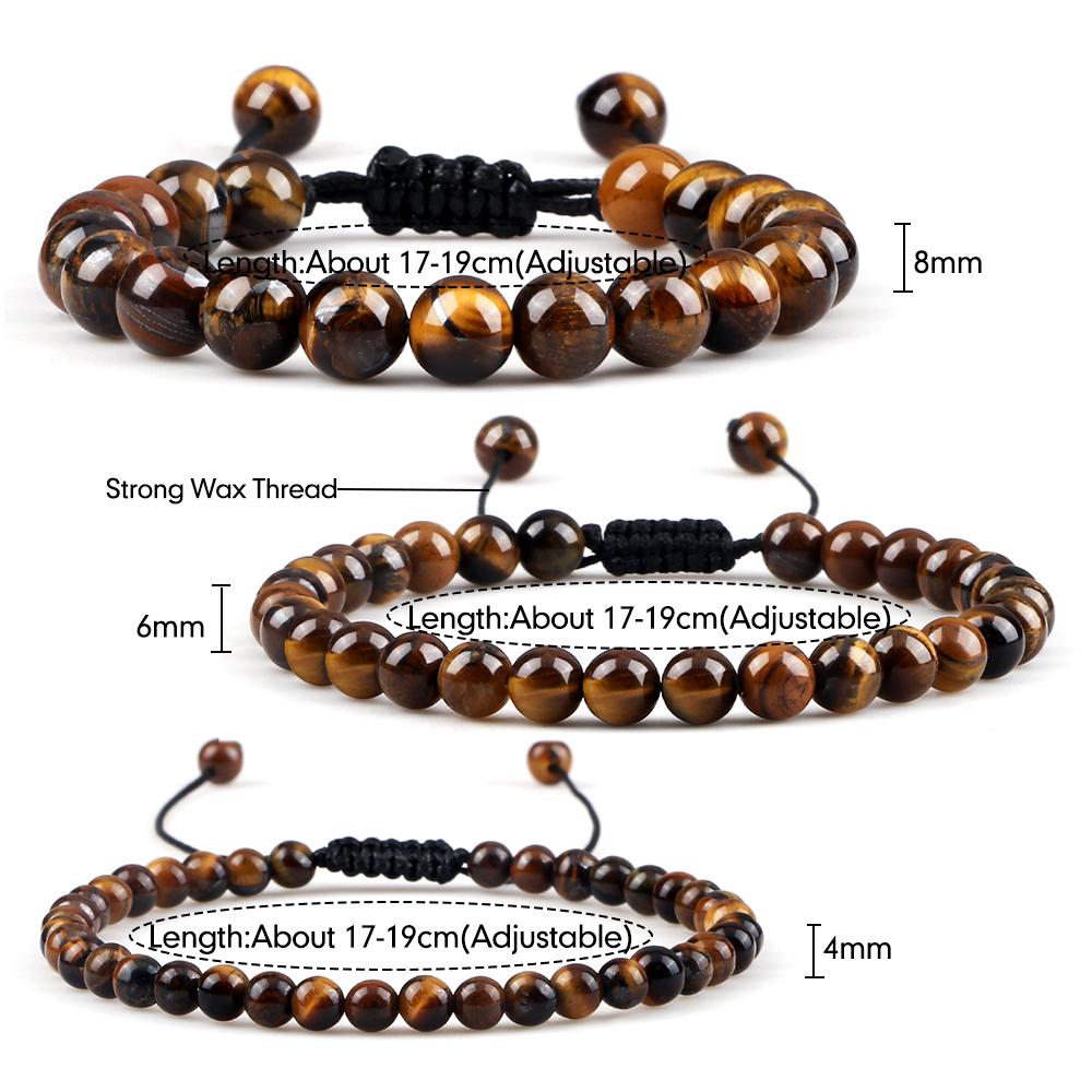 Natural Tiger Eye Stone Bracelet 4 6 8mm Round Beads Braided String Bracelets & Bangles Handmade Adjustable Yoga Wrist Jewelry