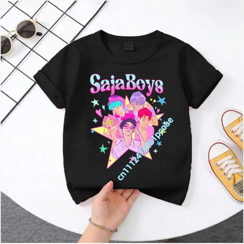 K-pop Demon Hunter Cartoon T-shirt, Summer Polyester T-shirt, Saja Children's Set, Gift, Baby and Children's Clothing for Summer