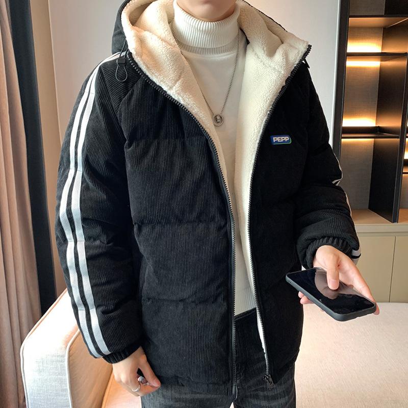 Winter new fashion versatile sports corduroy cotton coat men's casual contrast color youth cotton coat thickened trendy jacket