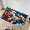 Santa Claus Reindeer Sleigh Christmas Doormat, Winter Night Non Slip Entrance Floor Rug