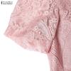 ZANZEA Women Lace Patchwork Casual Round Neck Short Sleeve Dress