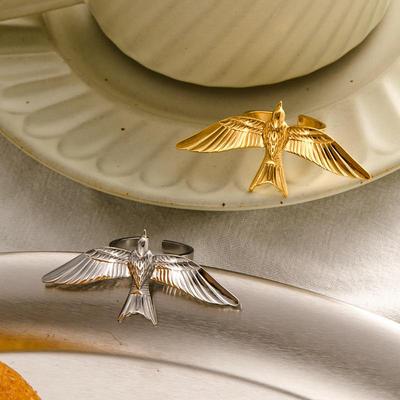 Titanium Steel Peace Dove Open Rings Women Adjustable Punk Style High-End Retro Style Non Fading Jewelry Accessory