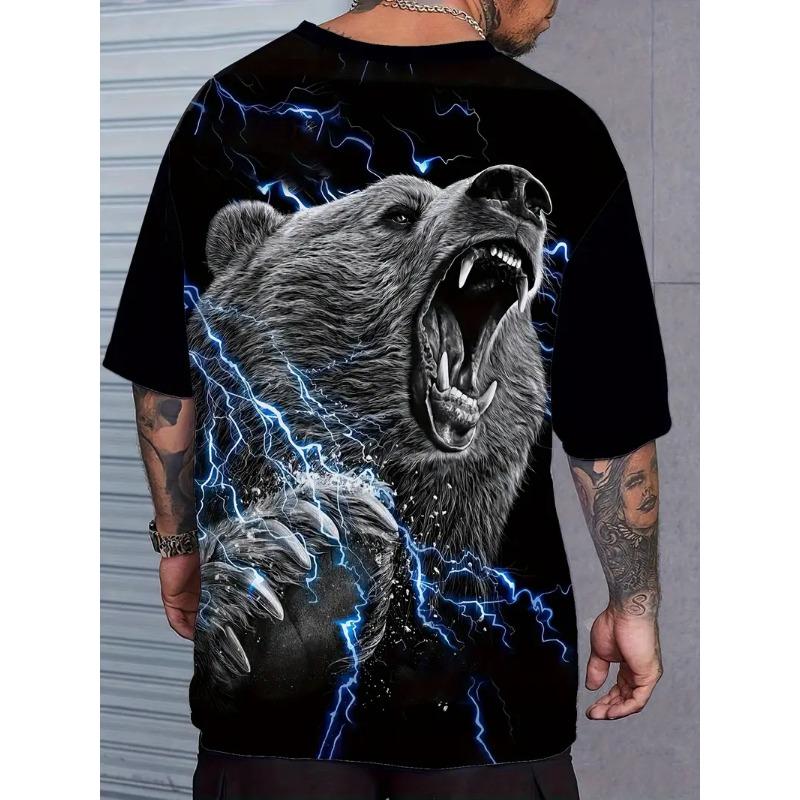 Men's 3D Printed Round Neck Casual T-shirt for Summer Wear Lightweight Breathable Trendy Versatile No Pressure Bear Pattern T-shirt