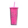 24OZ/710ml Water Straw Cup with Glitter Double Wall Wavy Edge Straight Tumbler Juice
