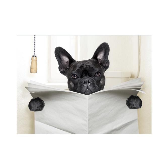 Toilet Decor Wall Art Cute Dog Canvas Painting Animal Posters and Prints Wall Pictures for Nursey Kitchen Kids Room Decoration No Frame