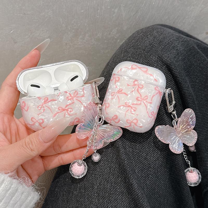 For Airpods 4 3 2 1 Case Cute Glitter Bow knot butterfly Shell pattern Crystal Soft Clear Earphone Cover For Airpods Pro 2 3 Protective