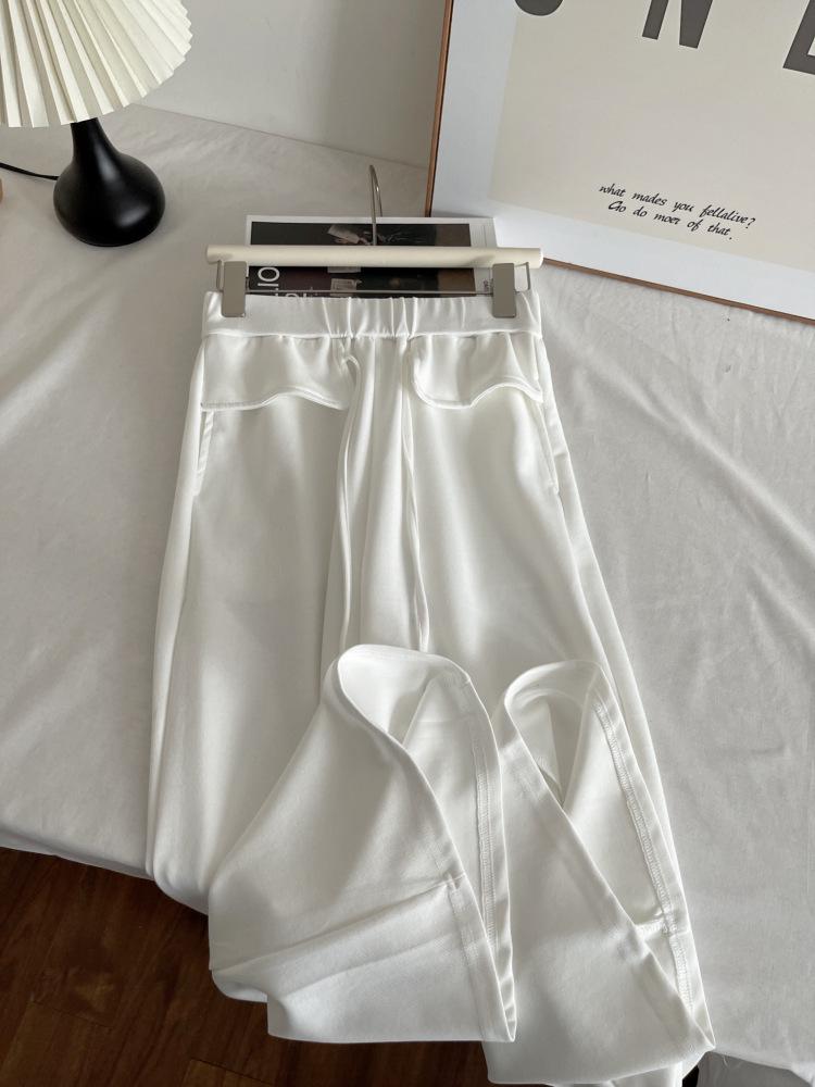 

Thirteen Rows Korean Style High Waist Casual Pants - Faux Pocket, Drawstring, Straight Leg - Slimming & Tall Look for Spring Women s Fashion 7083 Large білий