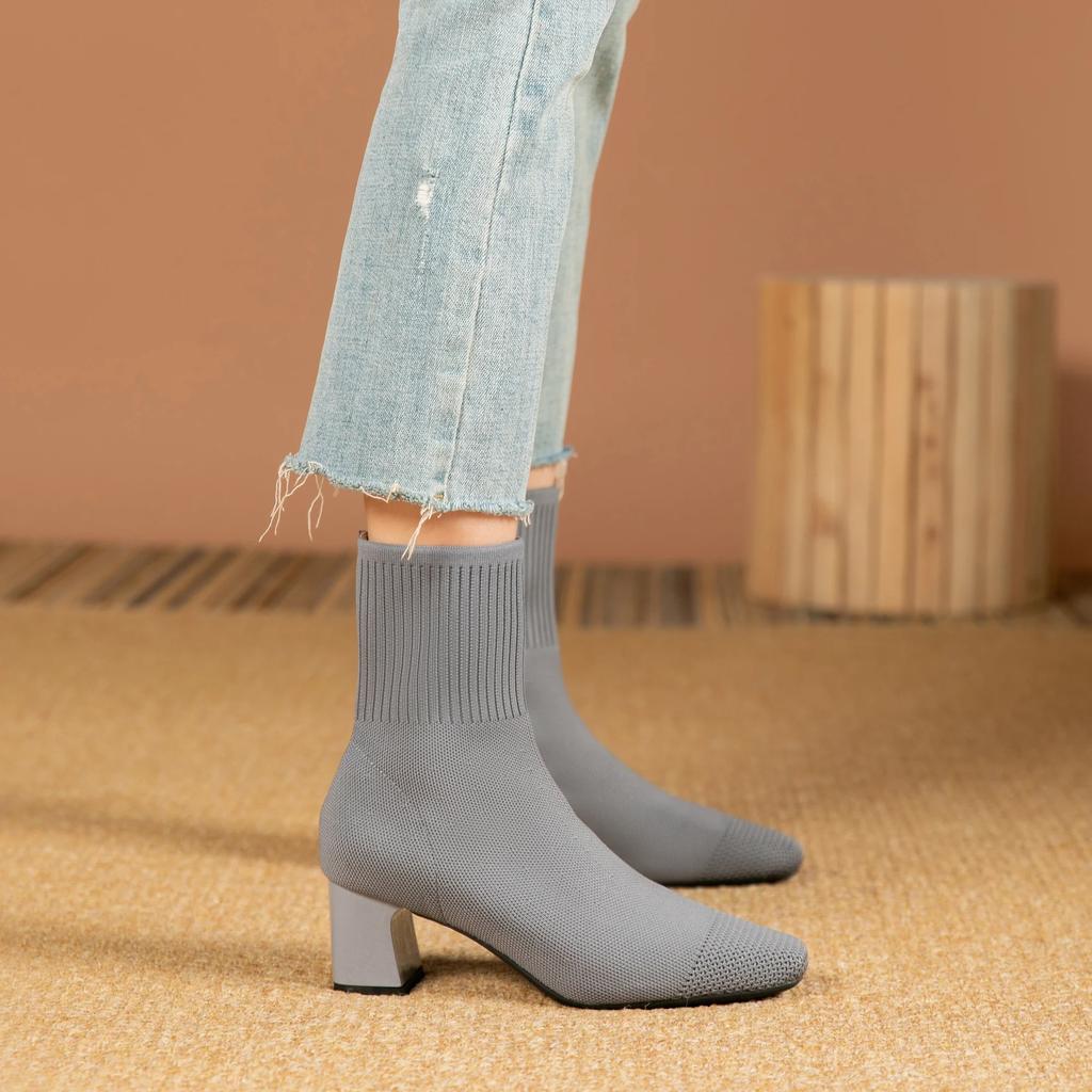 Women's Boots 2025 New Fashion Pointed Soft Knitted Casual Comfortable Shoes (heel Height 4.5cm, )