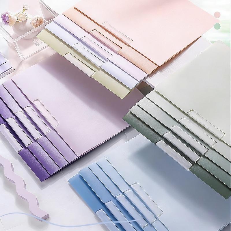 5Pcs Gradient Color Folder Rotating Side Opening Buckle for Test Paper Document Storage Office School Student Organizer
