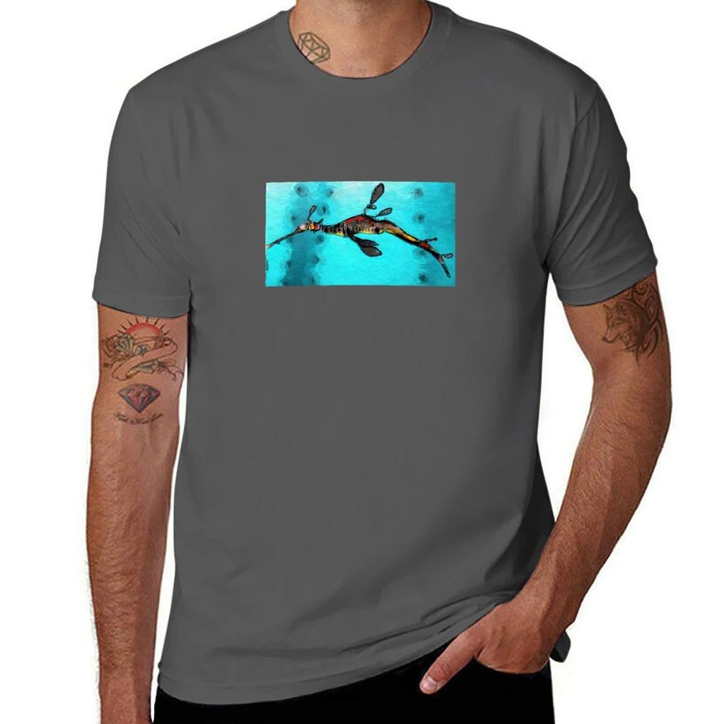 Diving Seahorse Star Art Tshirt Plus Size Summer Short Sleeve Tshirt