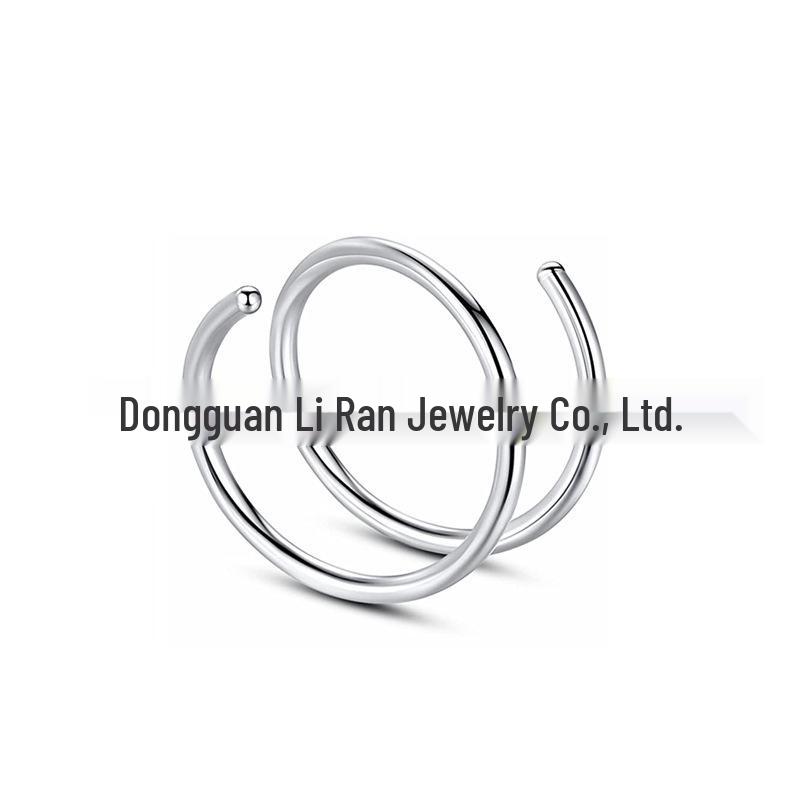 Double-Layer Stainless Steel Perforated Nose Ring - Spiral Spring Stud & Dual Hoop Piercing Jewelry