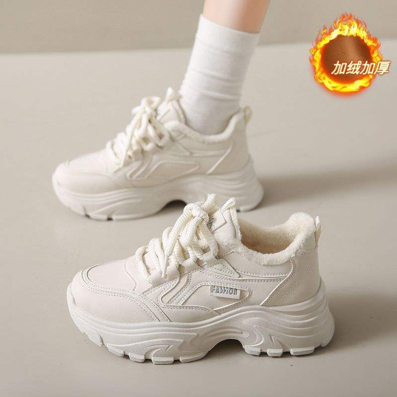Fleece and Thickened Large Cotton Shoes for Women's 2025 Winter Putian Dad Shoes Large Size 41 To 43 Student Sports Little White Shoes