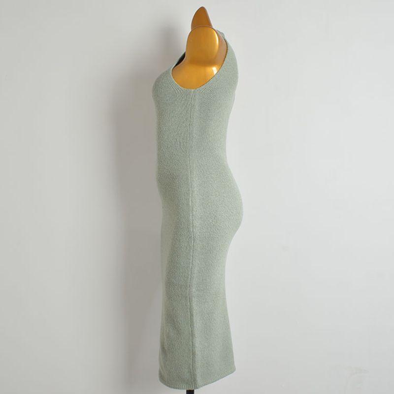 Fashion Style Fall and Winter New High Neck Sleeveless Knitting Dress Women's Tight Waist Slim Looking Overknee Sweater Vest Dress