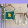 Adorable Girls Summer Vintage Style Embroidered Crochet Tank Top And Shorts Set