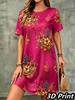 Fashion 3D Print Summer Dress Loose Casual Short Sleeve O-Neck Mini Dress