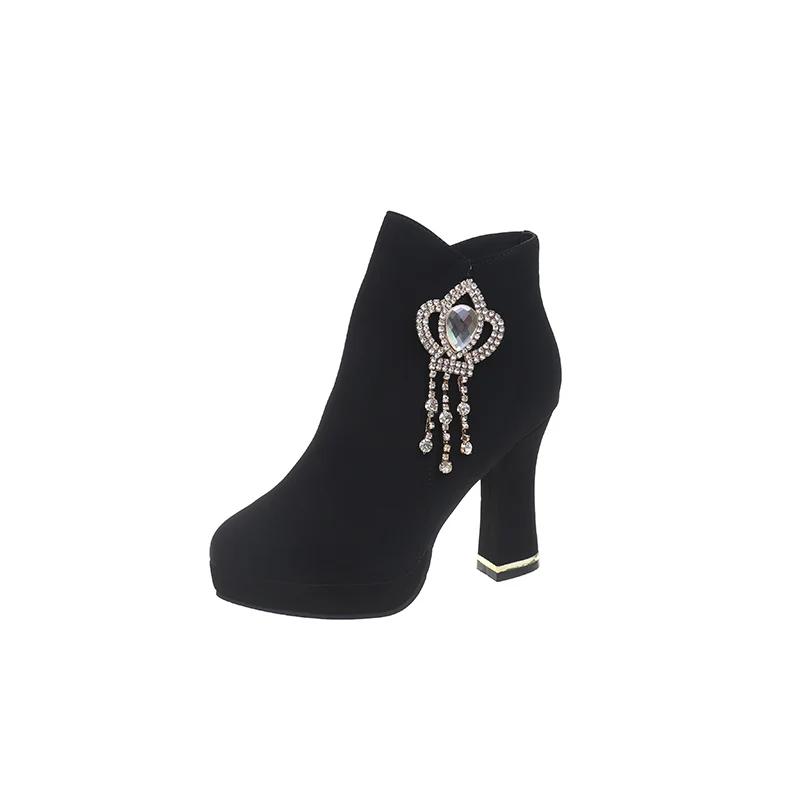 

Fashion Crystal Suede Women Pointed Toe Ankle Boots Winter Chunky Sexy High Heels Shoes 2025 Brand New Luxury Snow Chelsea Pumps Botas 35