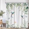 Green Leaves Hummingbird Shower Curtains Watercolor Plant Leaf Butterfly Bird Floral Bath Curtain Fabric Home Bathroom Decor Set