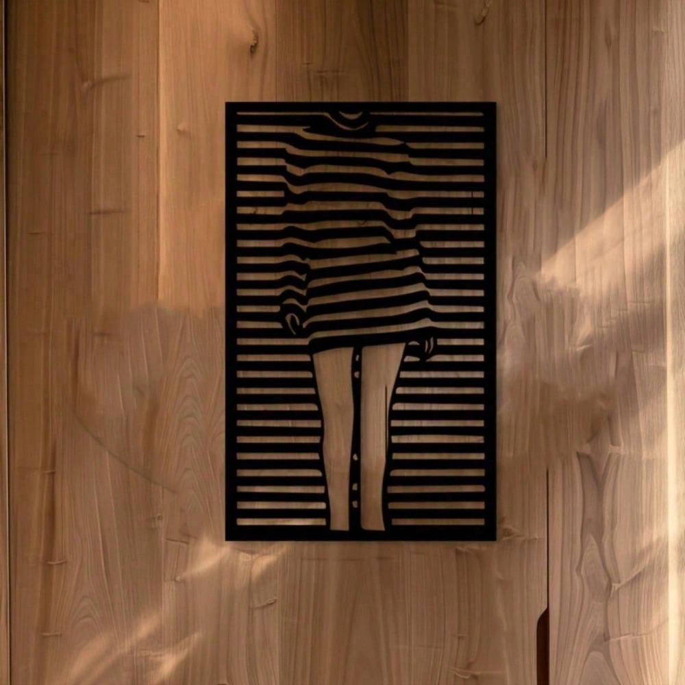 Iron Wall Art Feminist Girl Statue Mural Black White Striped Modern Home Decor Gift