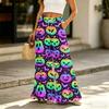 Women's Halloween Print Wide Leg Pants - High Waist Drawstring Casual Trousers with Pockets