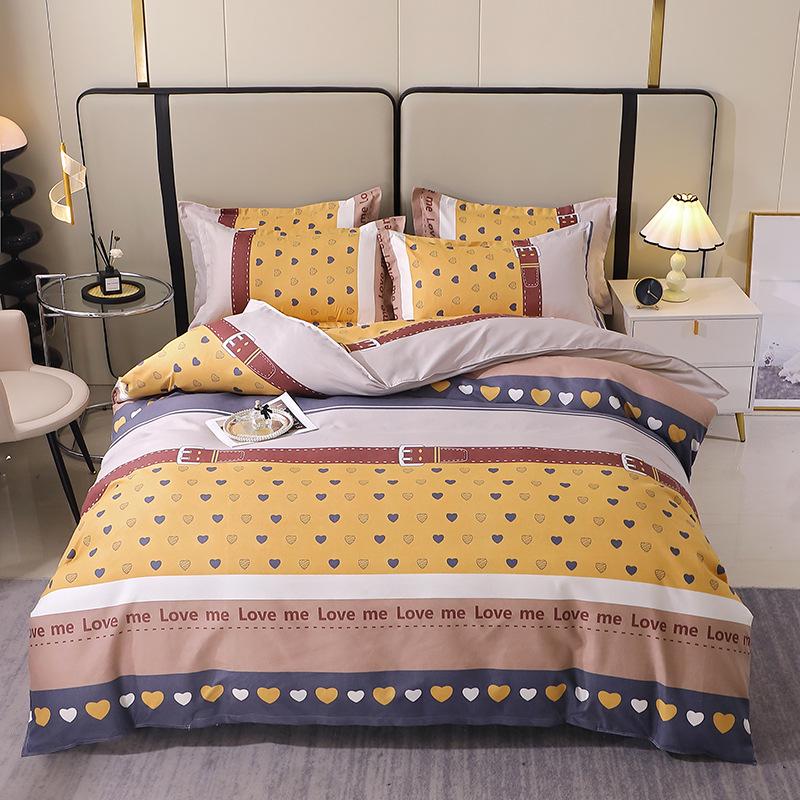 Gestreifte Bettwäsche aus gebürsteter Baumwolle für Herbst/Winter – Verdickter Bettbezug & Laken