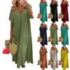 Dámske letné módne šaty s výstrihom do V, jednofarebné, veľké, voľné, dlhé, veľké šaty s krátkym rukávom