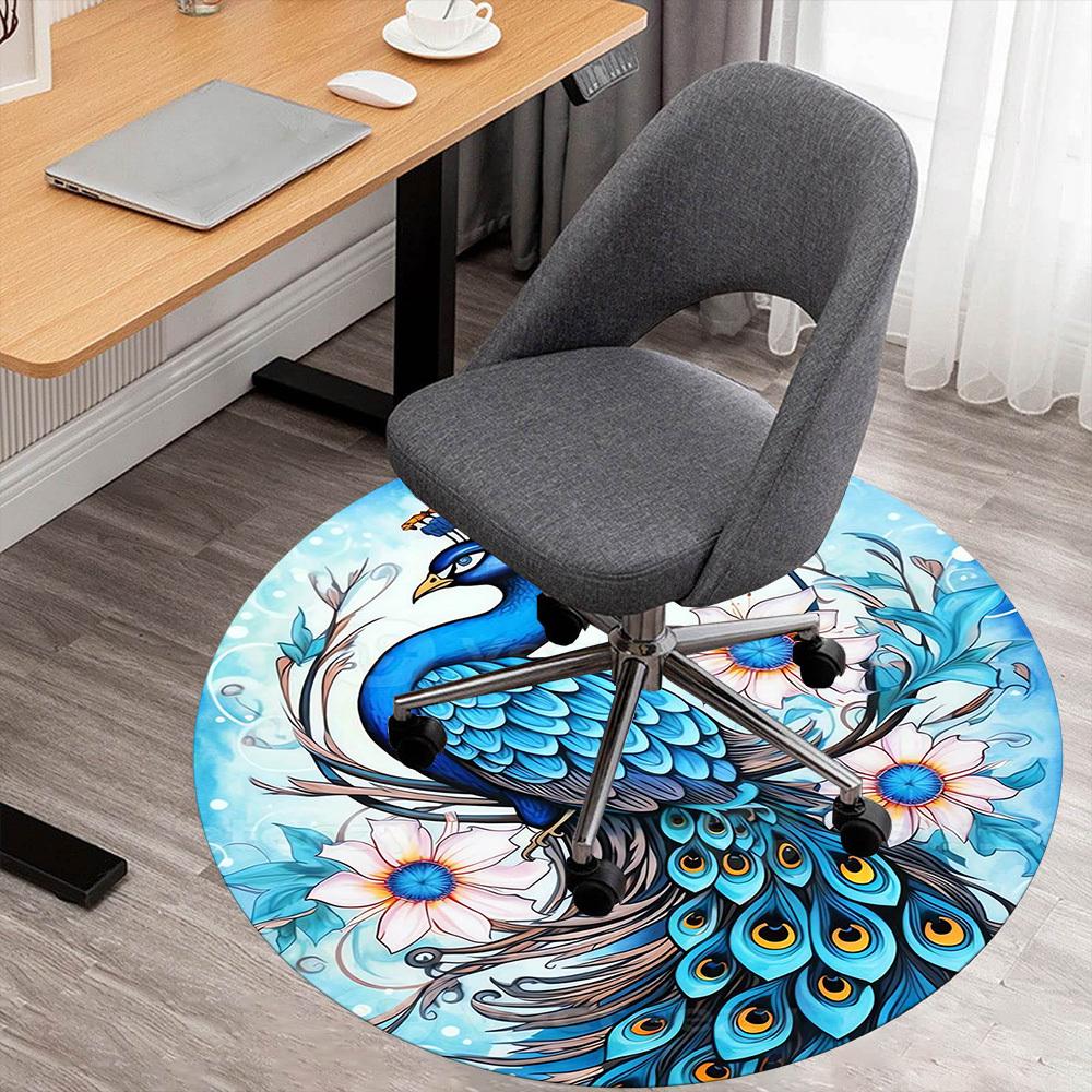 

1pc peacock flowers Round Chair mat Area Rug - Non-Slip, Floor Mat for Office, Bedroom, and Indoor Decor -1002010 80cm by 80cm