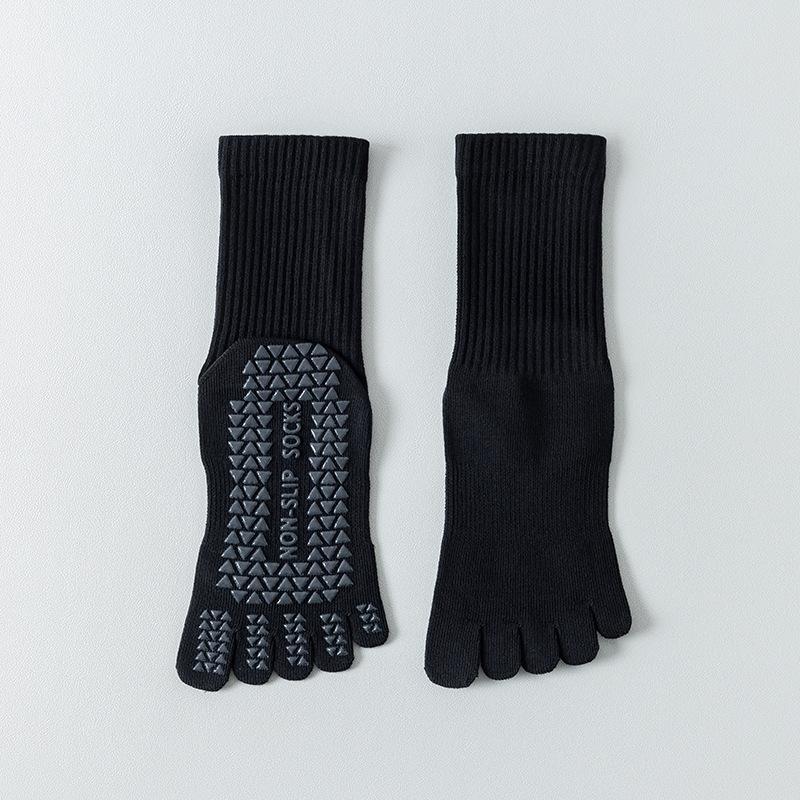 

Pilates Sock Children s Spring and Autumn Yoga Mid-length Socks, Pure Cotton, Bone-free, Five-finger Socks, Anti-slip Indoor Split-toe Socks 1 pair чорний
