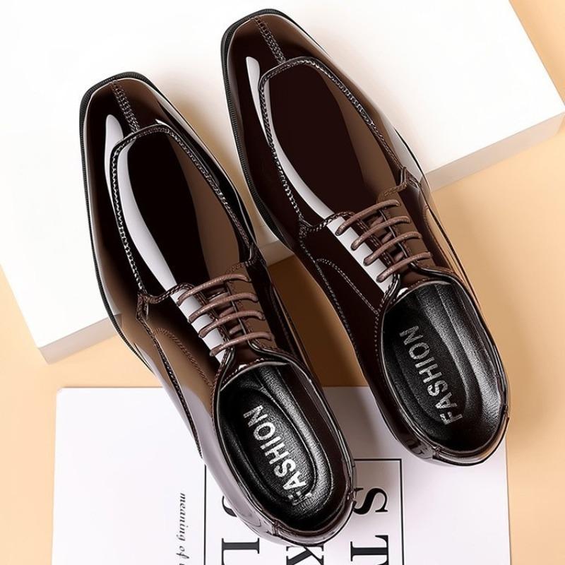 Mens Dress Shoes Luxury Patent Leather Business Shoes Pointed Toe Casual Office Shoes for Men Lace Up Oxfords Wedding Party Shoe
