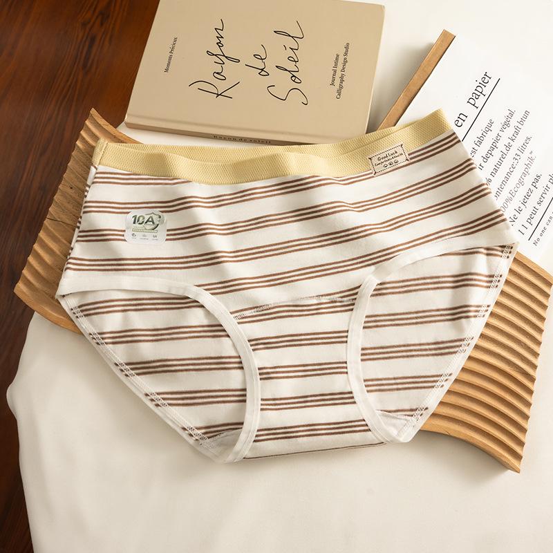 

Women s Pure Cotton Striped Mid-Waist Briefs with Antibacterial Extended Crotch - Breathable Fashionable American Style M (80-100 jin)