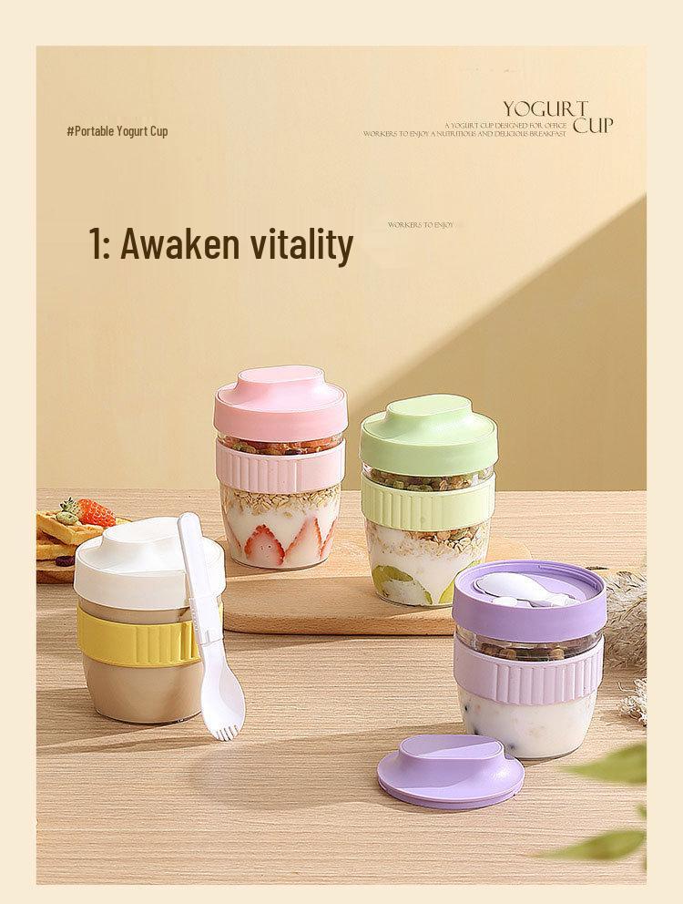 Portable Yogurt & Oatmeal Cup with Lid & Spoon - Perfect for Office & Student Breakfasts