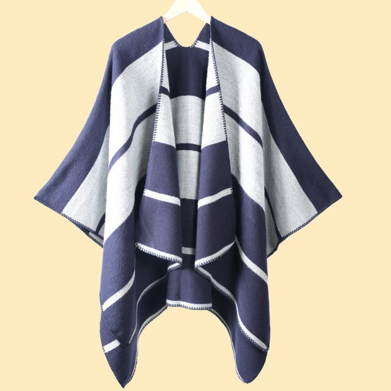 New ladies autumn and winter warm scarf shawl cape simple large horizontal strip jacquard cape office warm blanket
