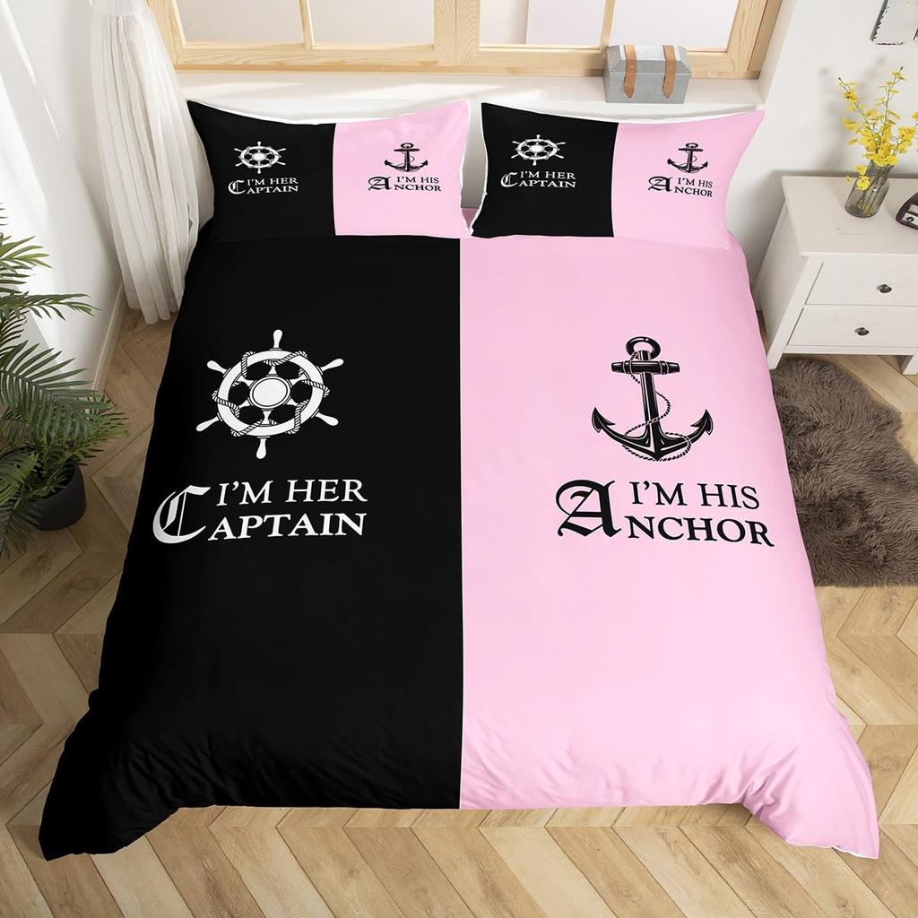 Crown Queen and King Duvet Cover Pink Black Bedding Set Crown His and Hers Comforter Cover Romantic Valentine's Day Quilt Cover