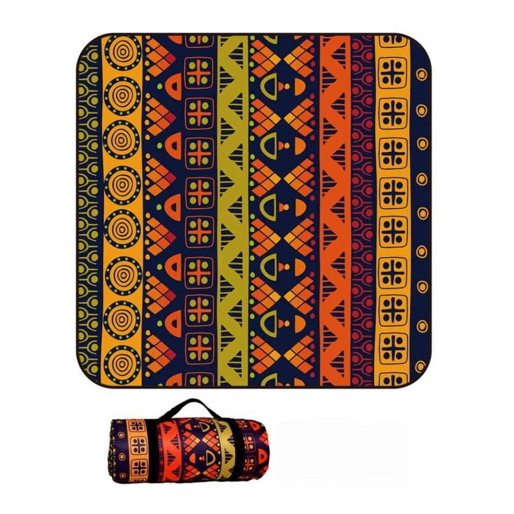 Vintage Print Picnic Blanket Waterproof Outdoor Camping Mat Carry Strap Foldable Travel Rug for Beach Park