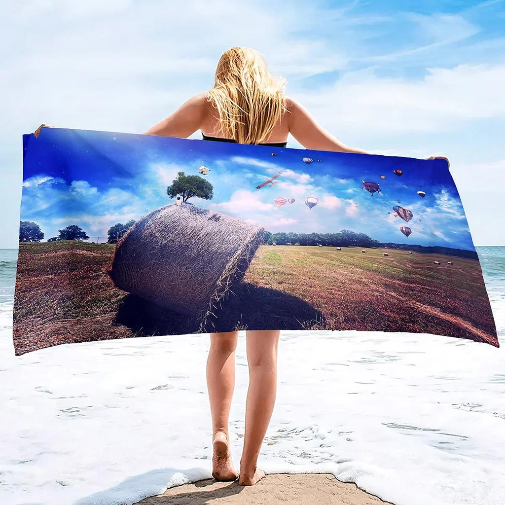 Colorful Hot Air Balloon Print Soft Beach Towels,Microfiber Lightweight Thin Beach Towels,Compact Sand Free Swim Pool Blanket
