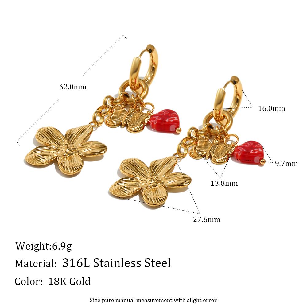 

MamacitaSlay 316L Stainless Steel Flower Heart Sun Earrings 18K Gold Plated Waterproof Jewelry Women s High Quality Earrings