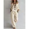 Women's Three Quarter Sleeve Loose Fit Top Wide Leg Long Pants Two Piece Set