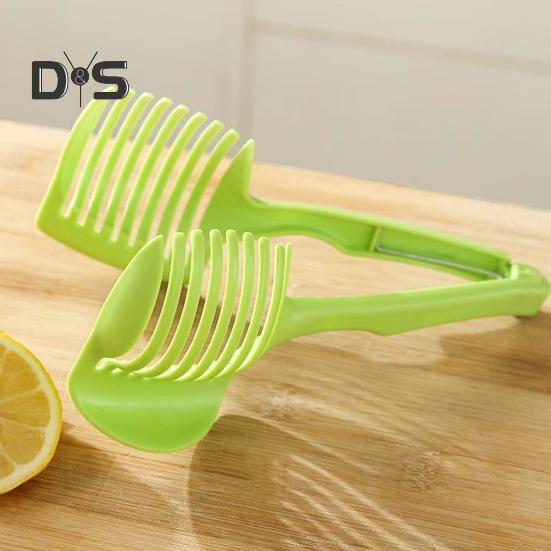 Lemon Tomato Slicer Vegetable Cutter Round Fruit Tongs Onion Holder Handheld Slicing Tool Multipurpose Kitchen Cutting Aid Gadget