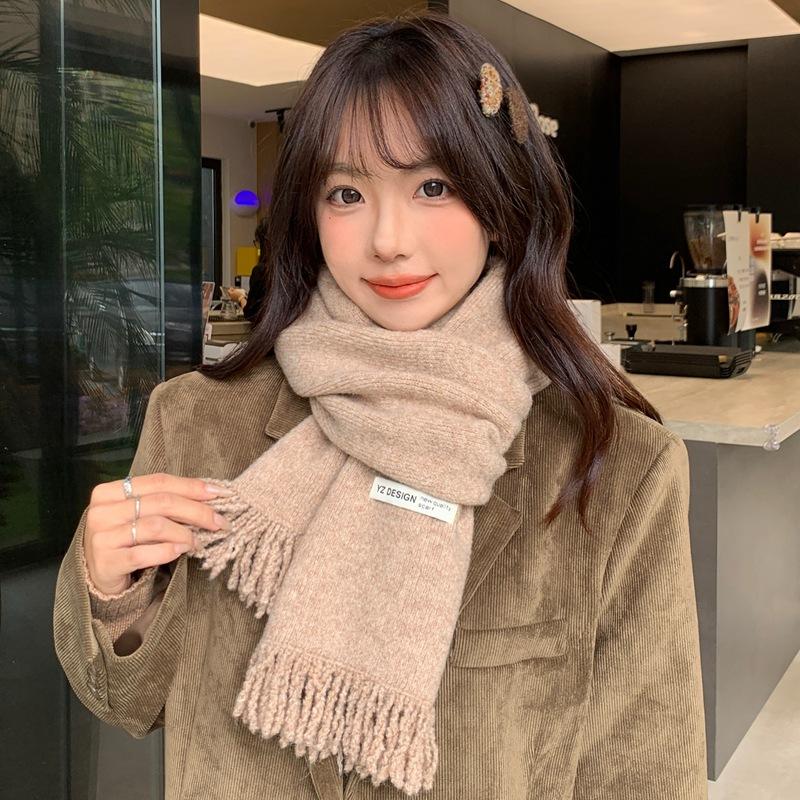 Women Winter Red Green Christmas Knitted Scarf Headscarf Lady Men Preppy Simple Tassel Scarve Foulard Wrap Shawl Casual Korean