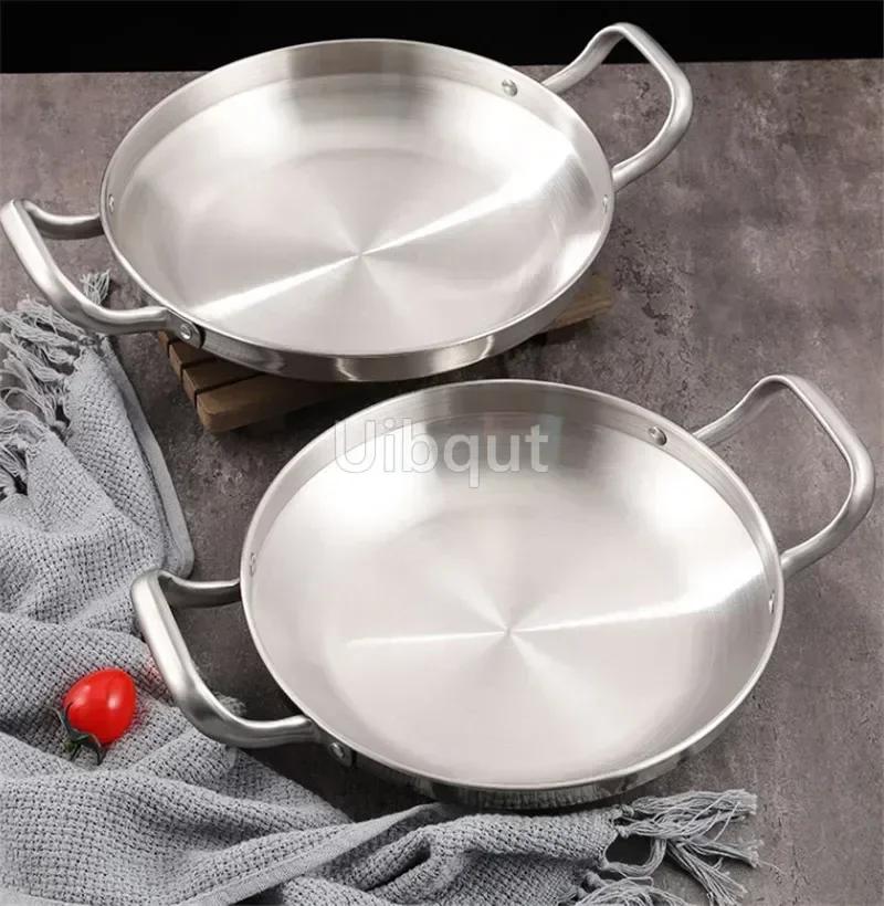 Stainless Steel Gold Golden Seafood Rice Pot Home Cooking Paella Pan Picnic Snack Plates Cookware Saucepan Dry Pots with Handle