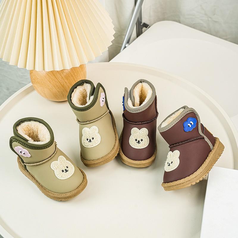 Youth style shoes Kids Winter Snow Boots Boys Girls Thick Insulated Warm Faux Leather Mid-Calf Slip-On With Anti-Slip Sole