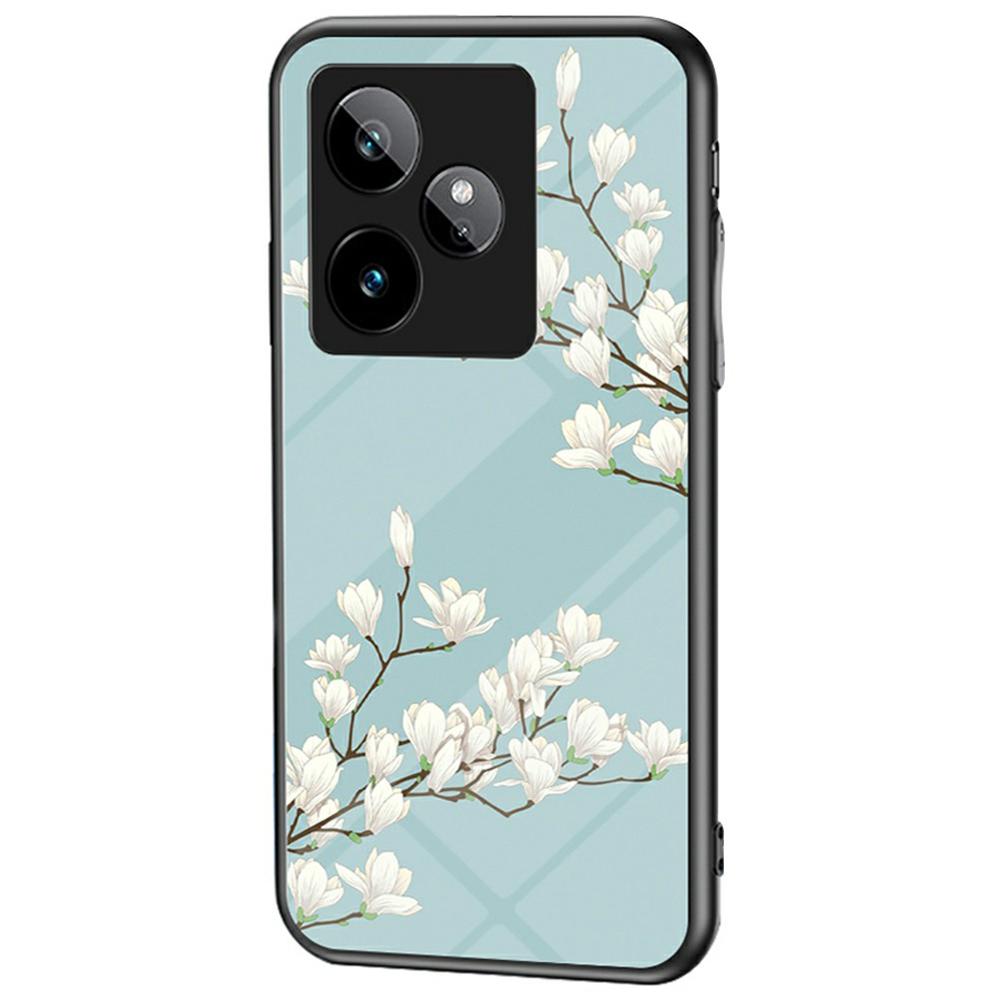 

For Realme GT 7 5G Case Floral Pattern TPU+Tempered Glass Protective Phone Cover Gardenias
