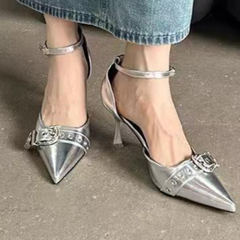 

Женские босоножки 2025 года, летние сексуальные туфли с острым носком на высоком каблуке, новые брендовые дизайнерские элегантные босоножки для вечеринки Zapatos 40 серебряный