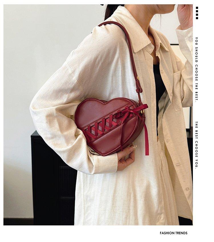 JIAERDI Retro Heart Red Crossbody Bags For Women 2025 Pu Leather Chic Bow Messenger Bag Ladies Retro Sweet Handbag Purse Female