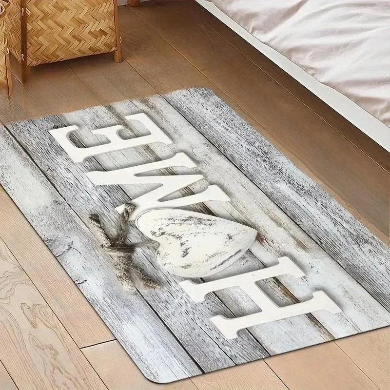 1PC Colorful Wooden Welcome Pattern Door Mats Kitchen Rug Non-Slip Pop Bathroom Rugs Bath Mat Carpet for Home Sink Laundry Decor