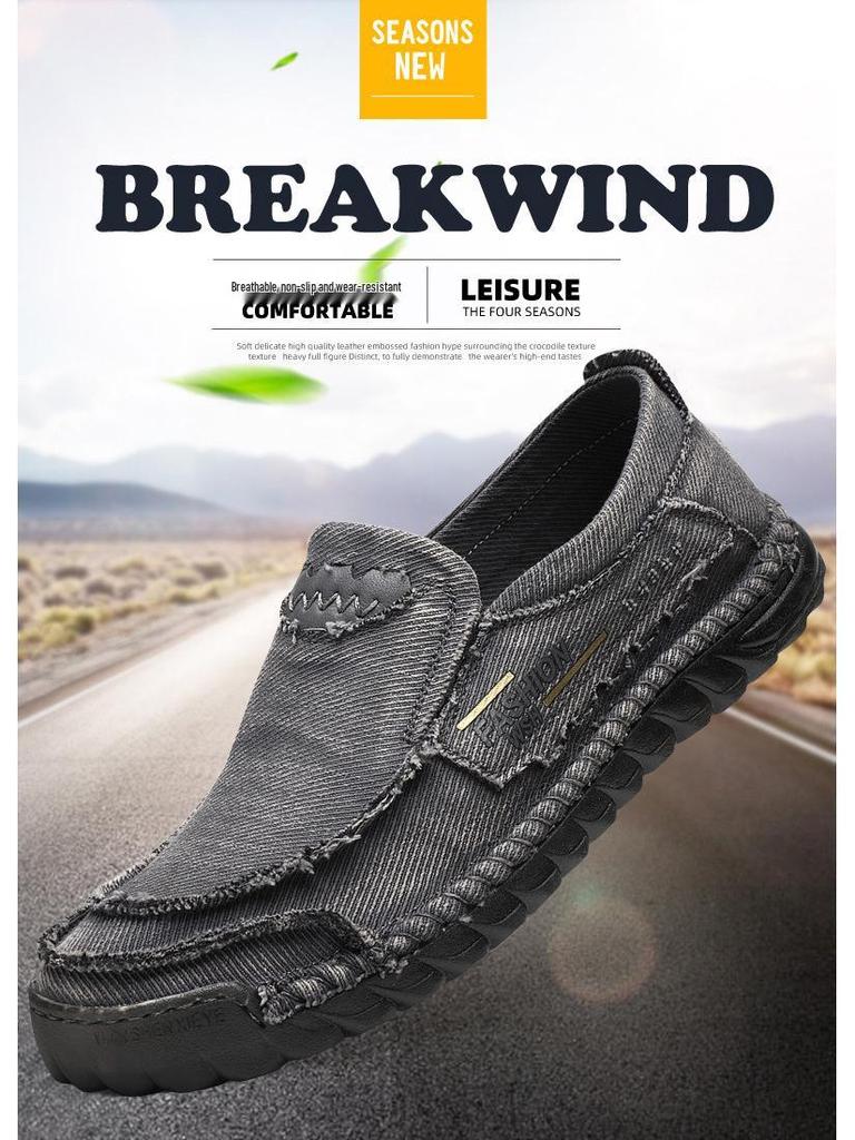 Men's Slip-On Soft Sole Breathable Shoes, Large Size, Spring/Autumn Style, Old Beijing Cloth, Beef Tendon Sole, Dad Driving Shoes