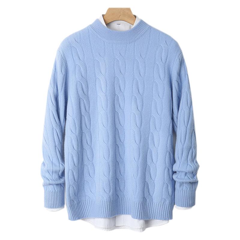 Herren Pullover aus 100% reiner Wolle, Zopfmuster, Rundhalsausschnitt, Kaschmir - High-End Business Casual Pullover