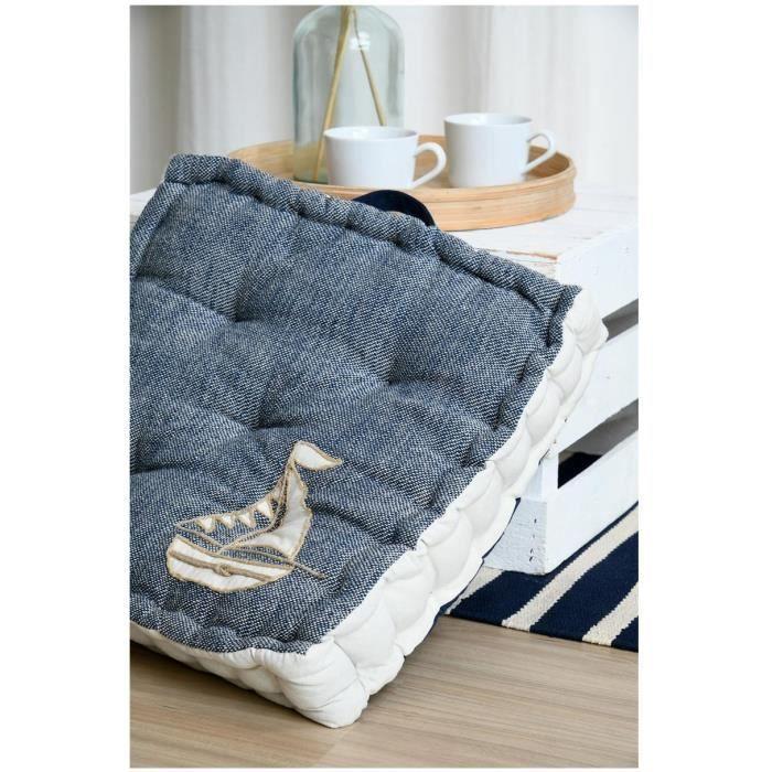 Coussin de sol - Escale marine - 45 x 45 cm - 100% coton - Intérieur - Bleu uni